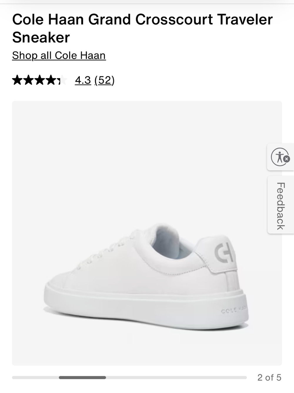 Cole Haan Grand Crosscourt traveler white leather Sneaker, Size 7B New - Picture 2 of 13